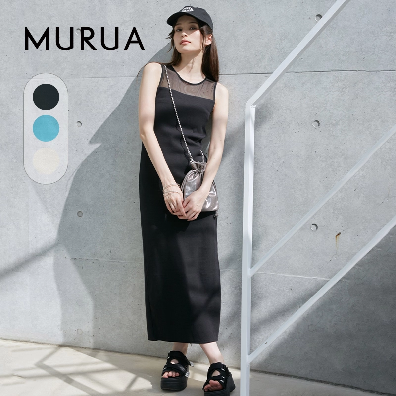 MURUA2024夏季无袖圆领连衣长裙