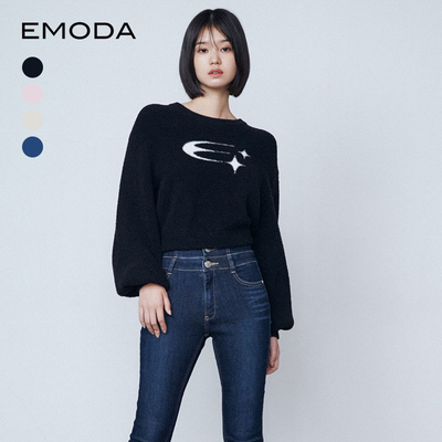 EMODA2024冬季新品百搭通勤星星LOGO提花毛绒针织上衣0424626012