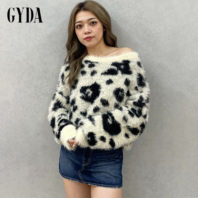 GYDA2024冬季新品甜酷小众豹纹提花毛绒短款针织上衣女0724626131