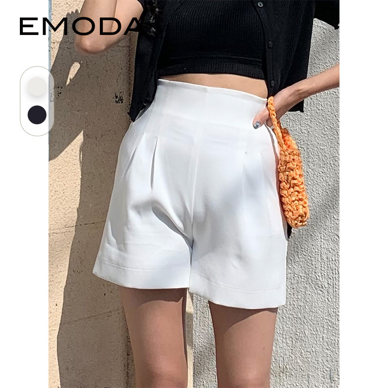 高腰休闲裤emoda压皱宽松短裤