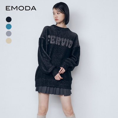 EMODA2024秋冬新品高级简约字母提花宽松圆领针织上衣0424526008