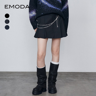 EMODA2025年时尚洋气腰链高腰百褶裙女士半身裙0425108012