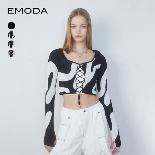 EMODA2024春季性感修身绑带辣妹风针织衫女士上衣0424126701
