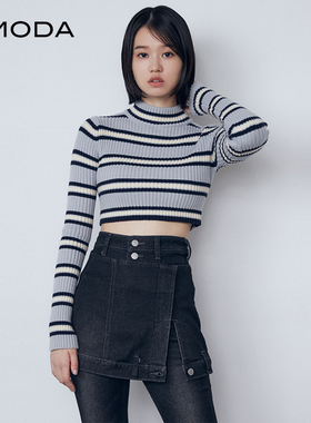 EMODA2024秋冬新品百搭通勤高领罗纹短款针织上衣女士0424526002