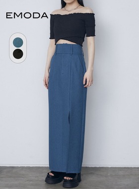 EMODA半身裙2024年夏季新款高腰直筒开叉优雅气质风半身长裙