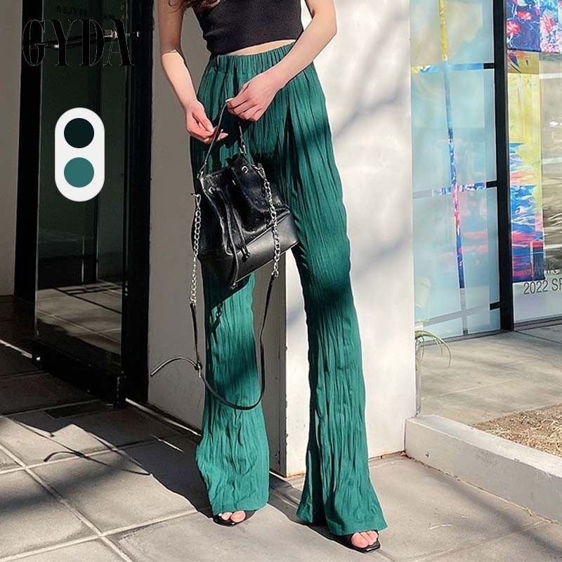 日本gyda女装肌理感休闲裤高腰松紧时尚街头喇叭裤女0722407249