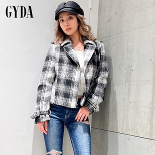 轻奢小香风荷叶边翻领呢子短款 夹克女0724500838 新品 GYDA2024秋季