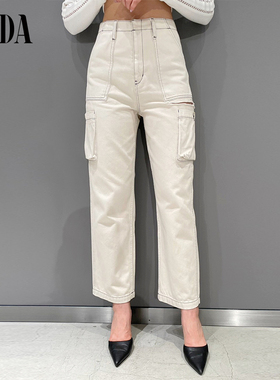 GYDA2024秋季新品气质感侧边割破设计高腰工装休闲裤女0724607155