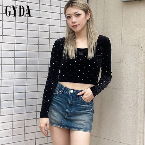 GYDA2024秋冬休闲减龄刺绣LOGO贴钻丝绒短上衣女士0724627862