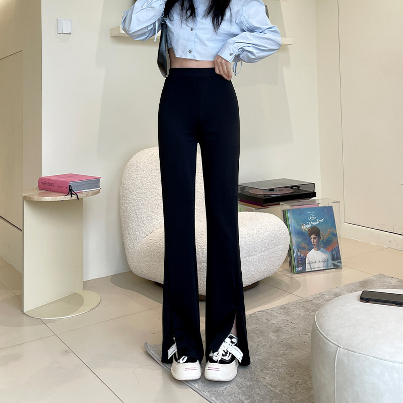 开叉西装高弹力春夏季2025年新款高腰垂感裤子修身显瘦微喇叭女裤
