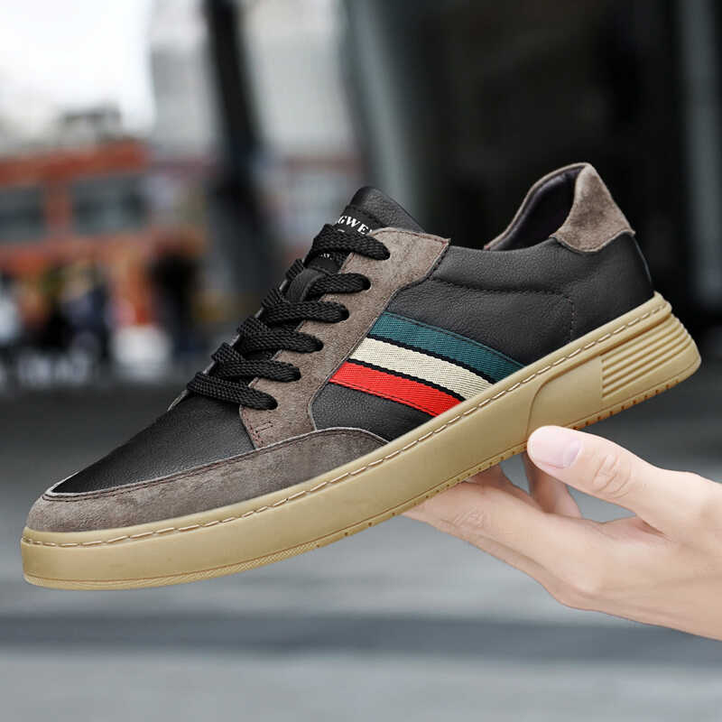 新款男鞋真皮休闲运动鞋舒适厚底英伦时尚潮流头层皮百搭细带板鞋