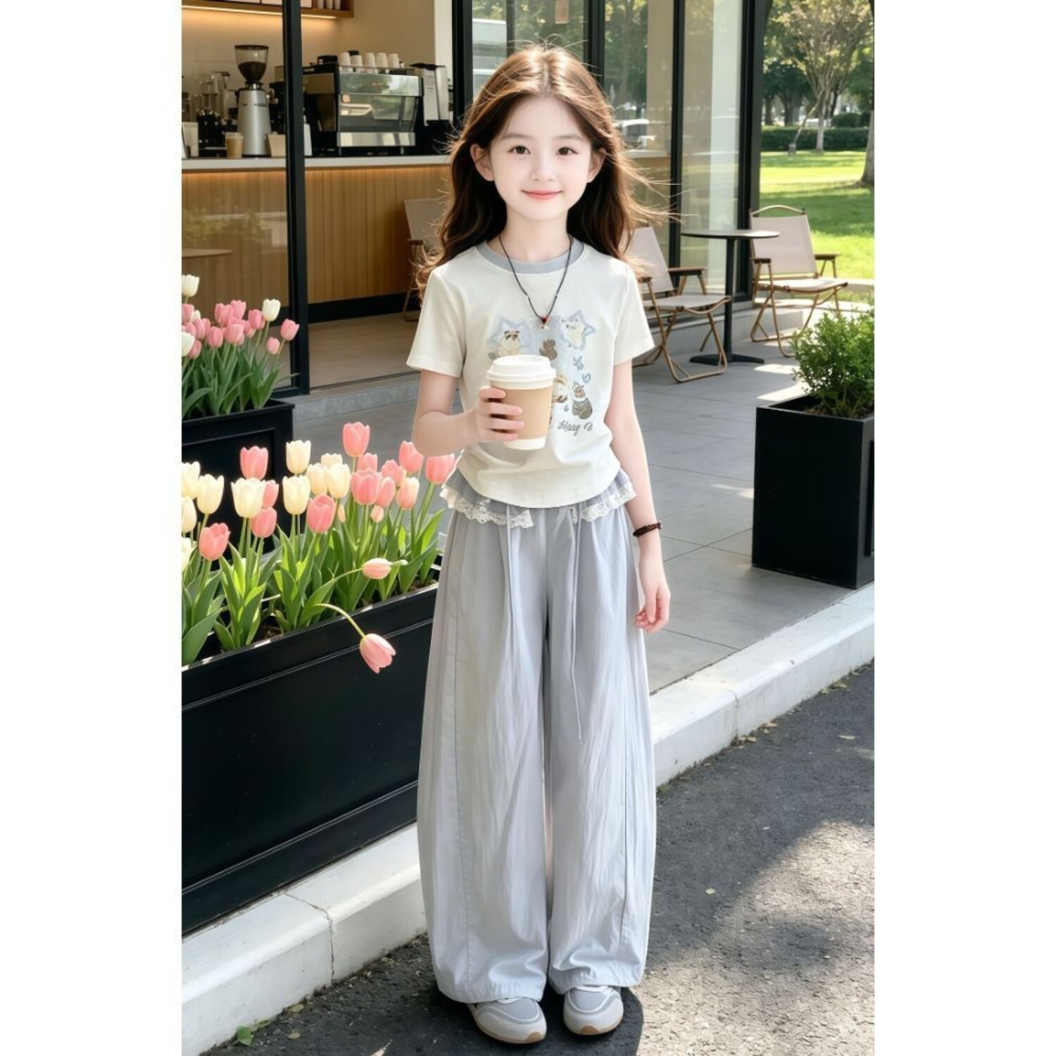 女童夏季韩版休闲套装2026夏装新款中大童短袖T恤工装裤洋气套装