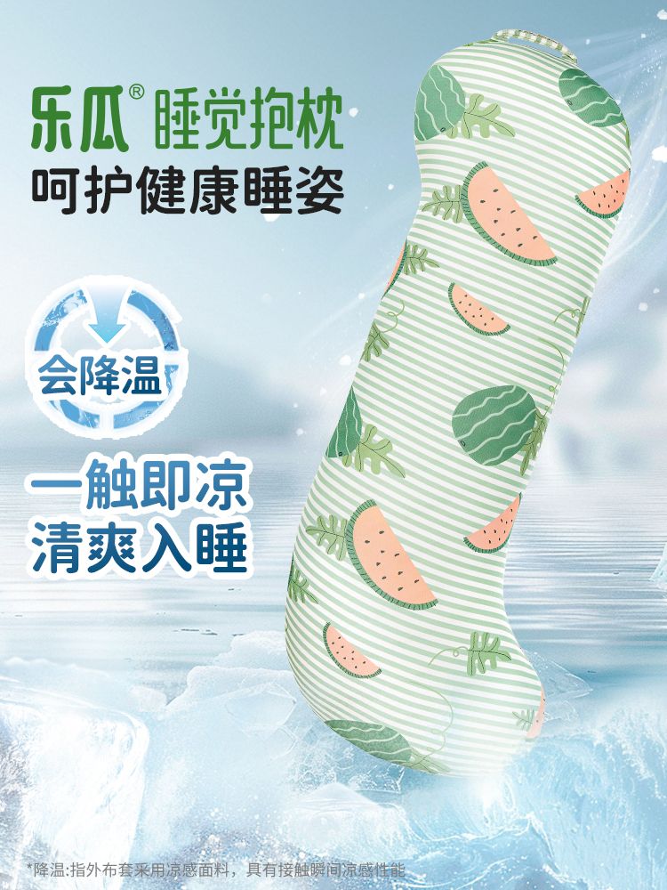 乐瓜冰丝凉感睡觉抱枕夹腿侧睡女生专用大人夏季长条可拆洗冰西瓜
