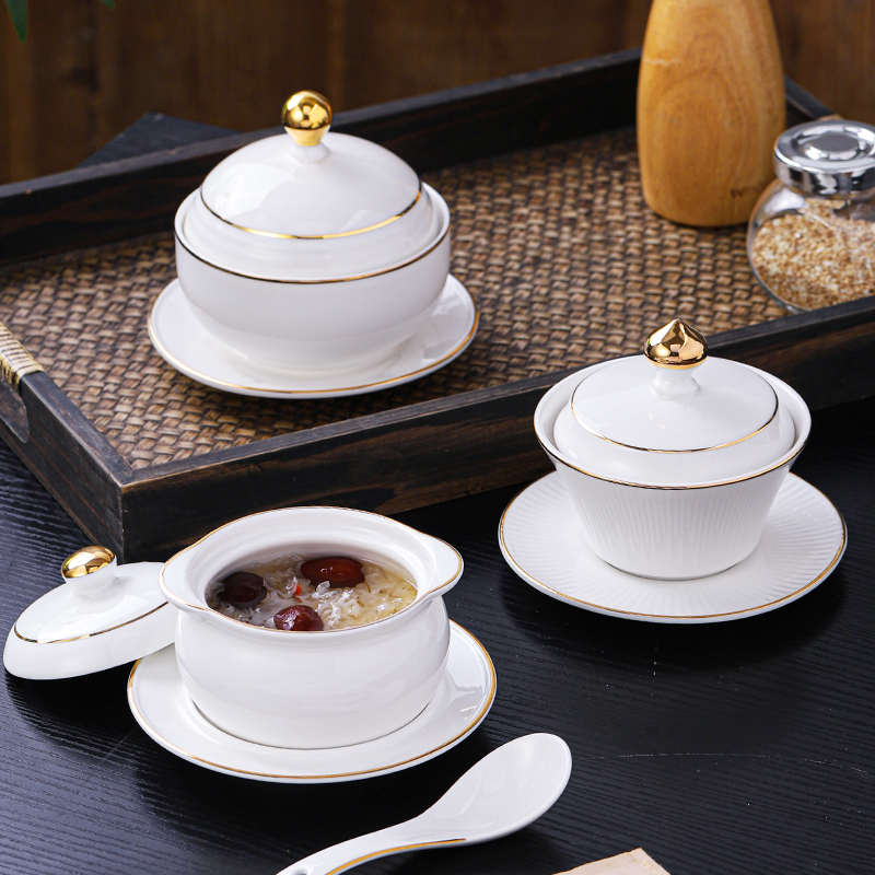 陶瓷中式通用描金线炖盅