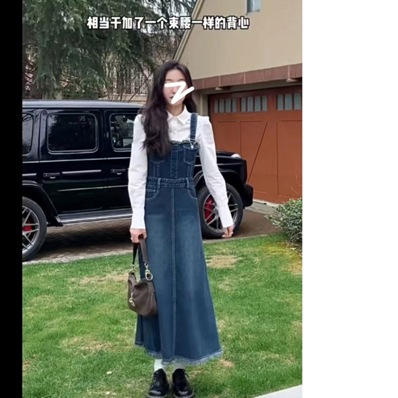 九九呢韩式泡泡袖百搭全棉衬衫女复古显瘦牛仔背带裙春季新品郭