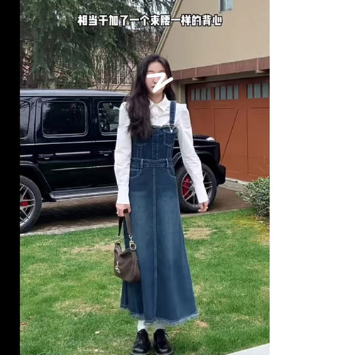 九九呢韩式泡泡袖百搭全棉衬衫女复古显瘦牛仔背带裙春季新品郭