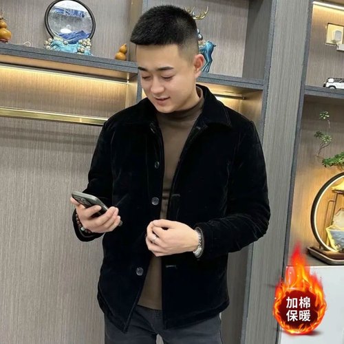 冬季新款男士棉服外套轻奢欧货高档金丝绒加棉保暖爆款棉衣外穿男