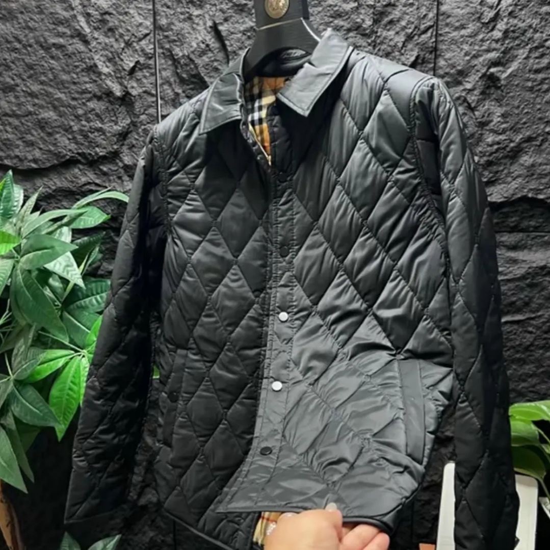 2025秋冬新款休闲商务百搭修身夹克男士翻领轻薄时尚菱形棉服外套