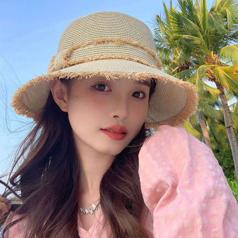 法式甜美草帽女夏季海边出游独家防晒帽草编遮阳帽沙滩太阳帽子
