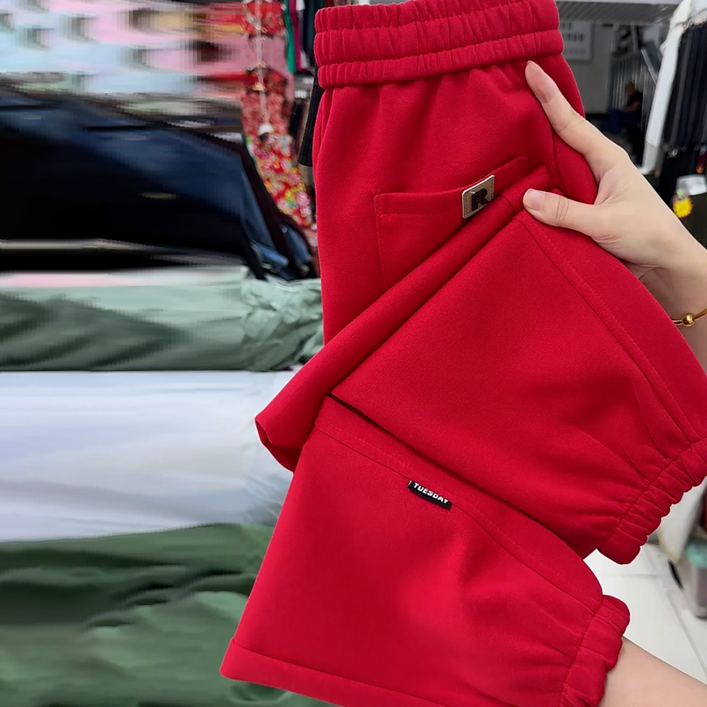 中国红高腰抽绳束脚九分哈伦裤女2026春季小个子舒适显瘦简约裤子,女装/女士精品,大码裤装,淘宝优惠券,粉丝福利购,淘宝优惠卷