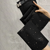 黑色镶钻轻奢风微喇裤 气质显瘦减龄透气休闲长裤 女2026春季 新款