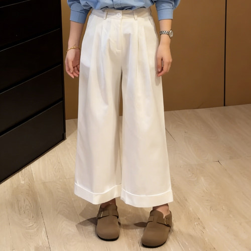 夏季新款高腰阔腿九分显瘦女裤