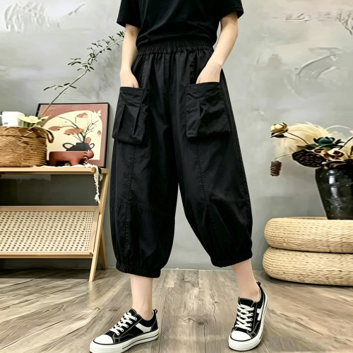 薄款黑色休闲简约透气八分哈伦裤