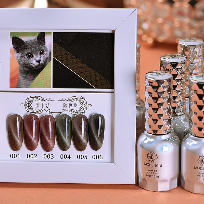 宽猫眼 美甲 甲油胶 可卸光疗指甲油胶 猫变 摩登妮 15ml 6色套装