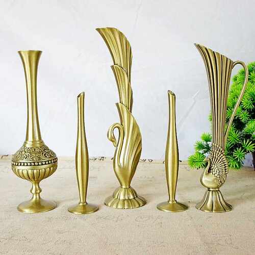 Brass Metal Peacock Swan Vase Art Craft Home Decor Ornament