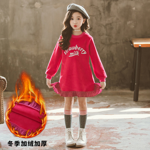 女童冬装加绒加厚卫衣中长款2019秋冬季新款洋气韩版儿童连衣裙潮