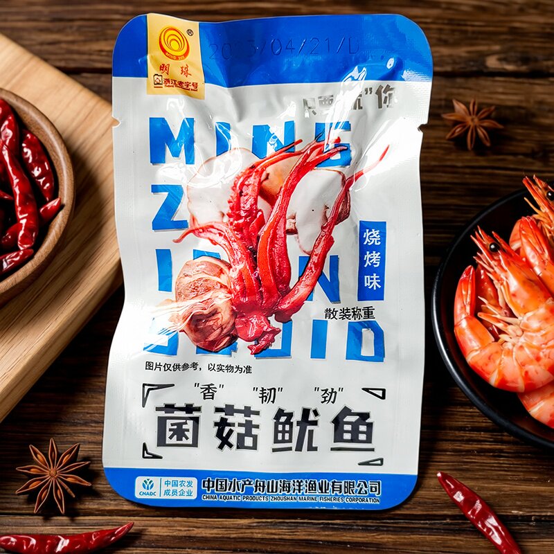 明珠菌菇鱿鱼须烧烤味500g舟山特产海鲜下酒菜小吃零食蒜香鱿鱼足