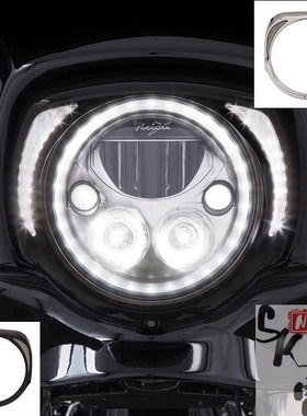 哈雷公路滑翔加装Ciro黑色大灯灯壳 街道滑翔改装镀铬前大灯灯罩