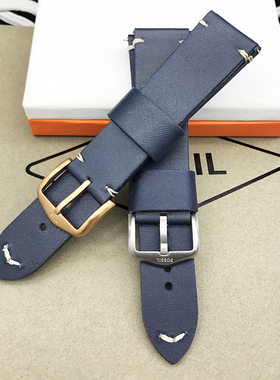 现货FOSSIL皮表带深蓝色22MM通用头层牛皮针扣男士手表配件