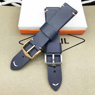 现货FOSSIL皮表带深蓝色22MM通用头层牛皮针扣男士手表配件