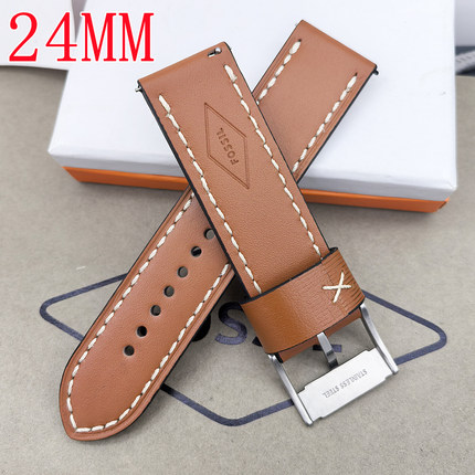 FOSSIL真皮表带棕色24MM快拆偏厚适配ME3135手表配件