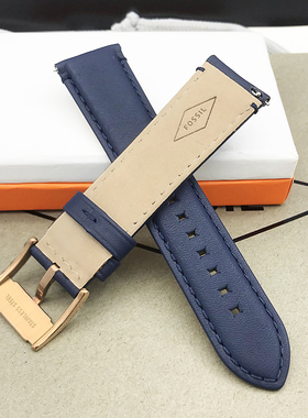 FOSSIL真皮表带22MM深蓝色玫瑰金适合FS5061FS5237FS4835手表配件