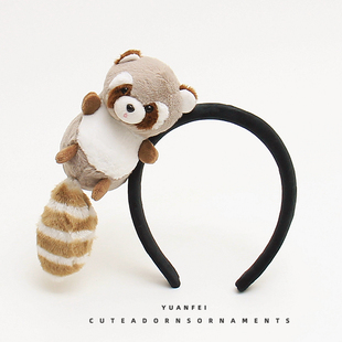 可爱浣熊公仔发箍搞怪夸张拍照卡通头饰超萌表演道具发卡创意头箍