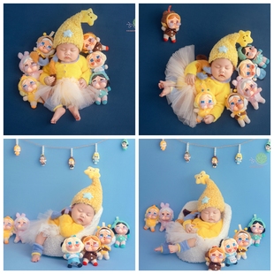 龙凤双胞胎糖果风新生儿摄影服装黄色星星人拍照主题道具服饰