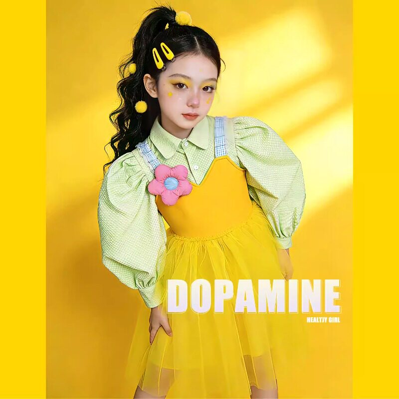 新款糖果色女孩表演服舞台走秀儿童摄影服装舞台T台模特模卡写真