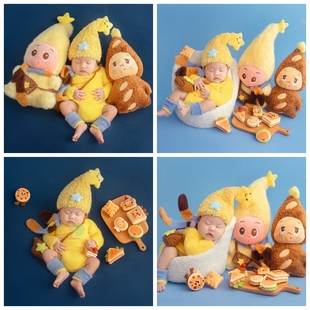 新款新生儿满月摄影服装新生儿男宝星星人拍照主题龙凤双胞胎拍照