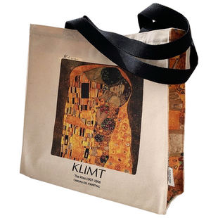 ANDCICI@克里姆特《吻》油画大容量帆布托特包上班通勤手提单肩包