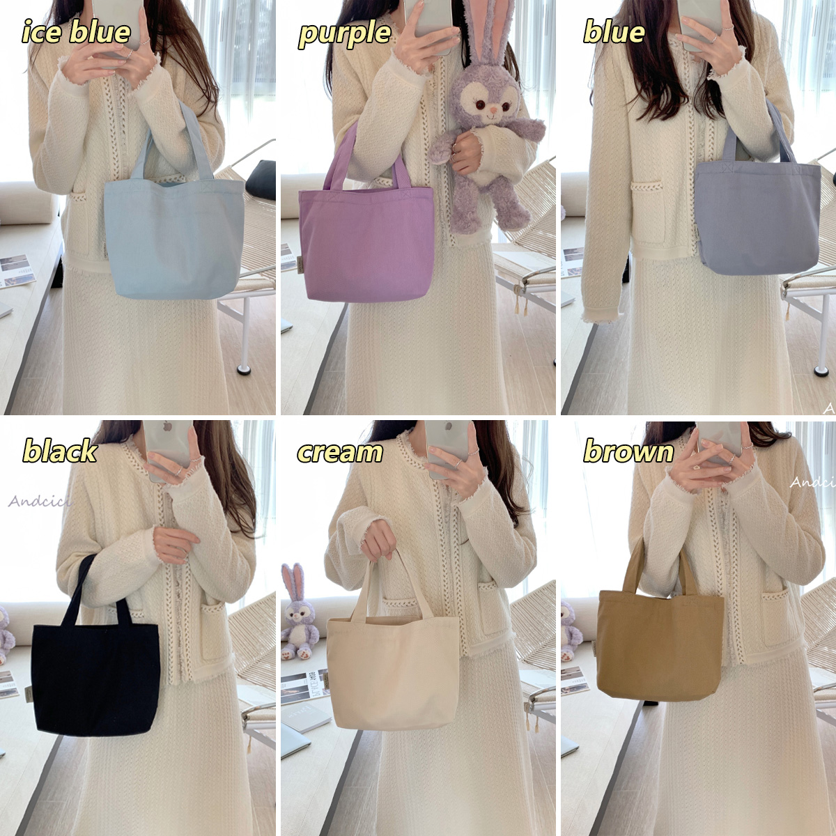 迷你奶油薄荷通勤bi备拉链帆布包