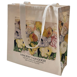 ANDCICI@梵高博物馆~玫瑰银莲花~油画拉链帆布包袋书包手提单肩包