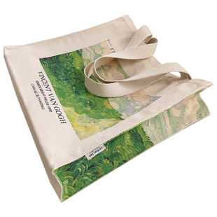 ANDCICI@梵高博物馆~绿色原野~油画帆布包上班通勤书包手提单肩包