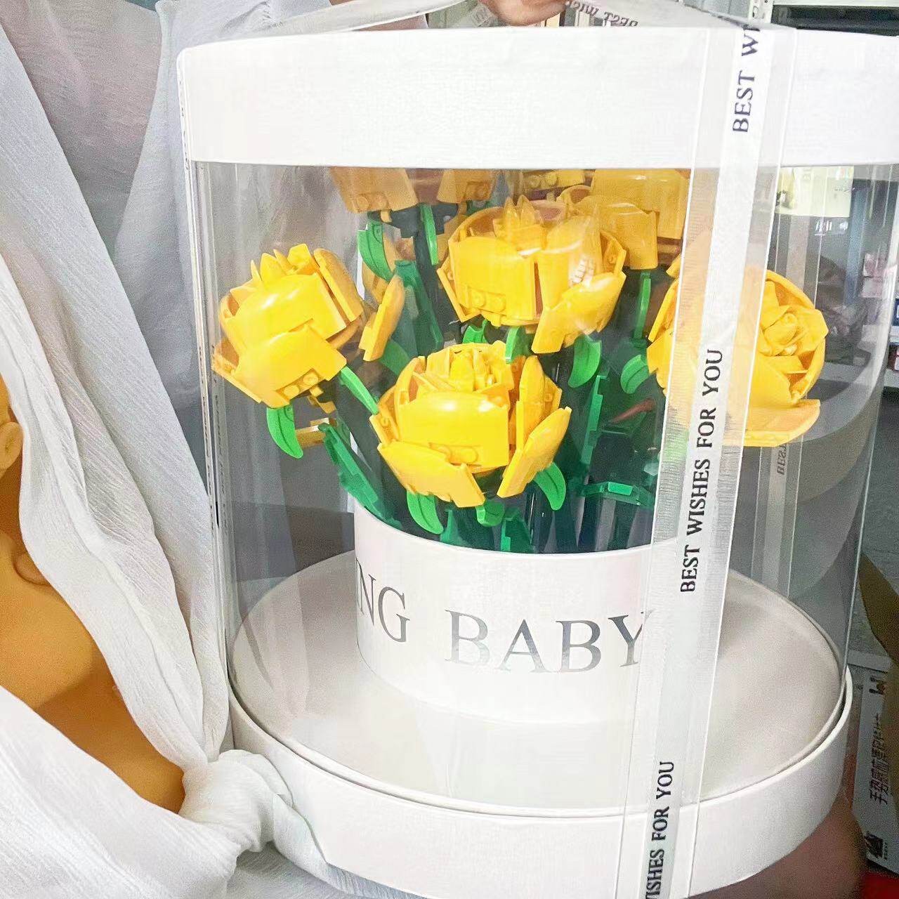 积木花束拼装花朵手工永生花玫瑰抱抱桶仿真花创意礼物送男女朋友图片