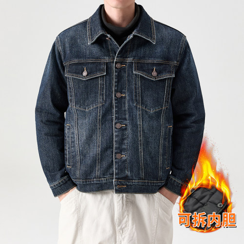 潮牌翻领可拆加棉牛仔外套男保暖