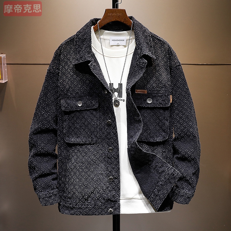 港风轻奢感猫爪时尚小众高端牛仔外套男士痞帅百搭复古美式夹克潮