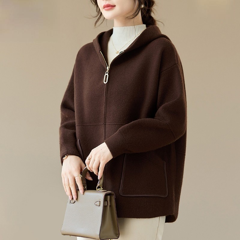 时尚双面呢子外套流行秋冬新款宽松大衣中老年显年轻女装羊毛开衫