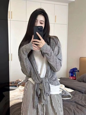 慵懒风韩系百搭条纹休闲裤套装秋
