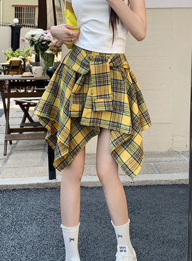 网红小个子甜辣时尚超火穿搭一整套短袖上衣格子半身裙两件套装夏